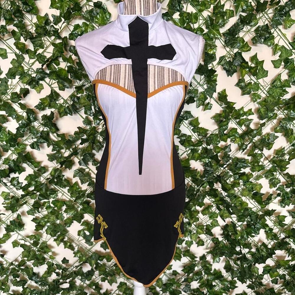 Sexy naughty nun costume with one arm sleeve